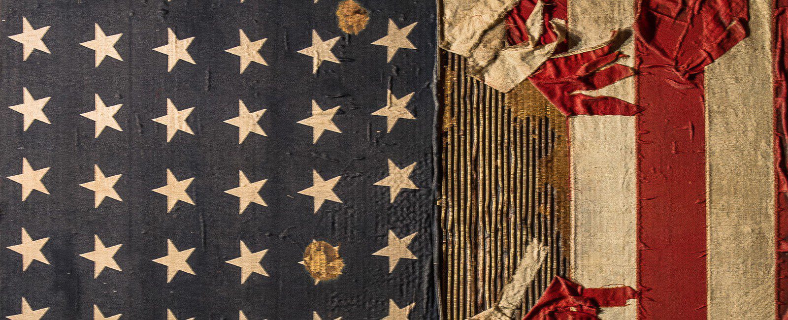 Distressed American Flag artwork that is showcased in the hotel.